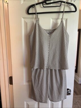 Striped V-Neck Romper - Black & White